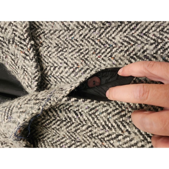 1980s VTG WOMENS THICK WOOL & LEATHER COAT SHOULDER PADS HIDDEN BUTTONS RETRO - Picture 8 of 13